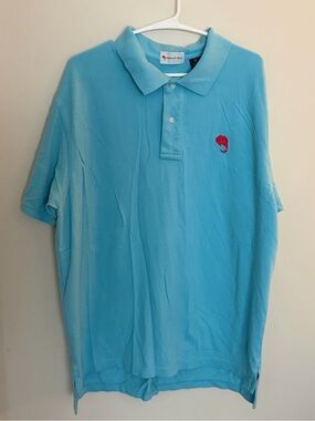 Elephant Head Embroidered Logo Polo Shirt Men’s Size XL Light Blue Cotton VGUC